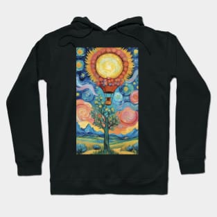 Starry Sunflower Soar: Van Gogh Inspired Balloon Adventure Hoodie